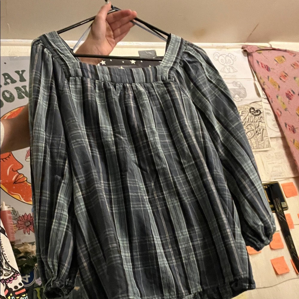 LC Lauren Conrad Blue Plaid Blouse